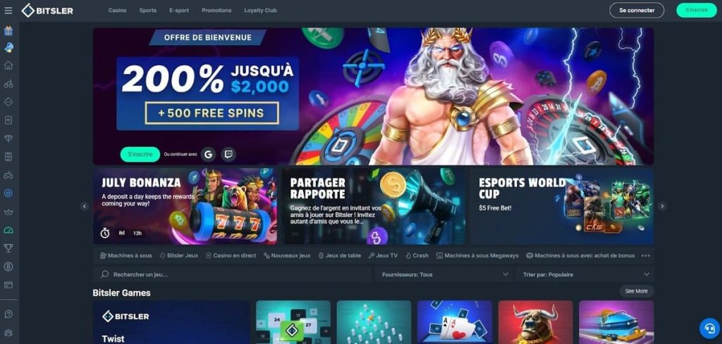 Bitsler Casino page accueil